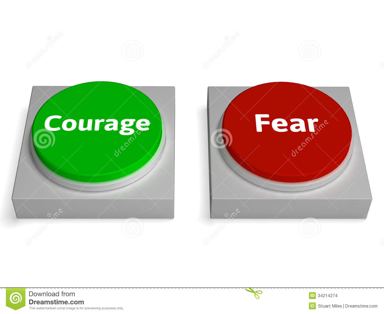 Fear Courage Buttons Show Scary Or Unafraid Royalty Free Stock. Fear Courage Buttons Show Scary Or Unafraid Royalty Free Stock.