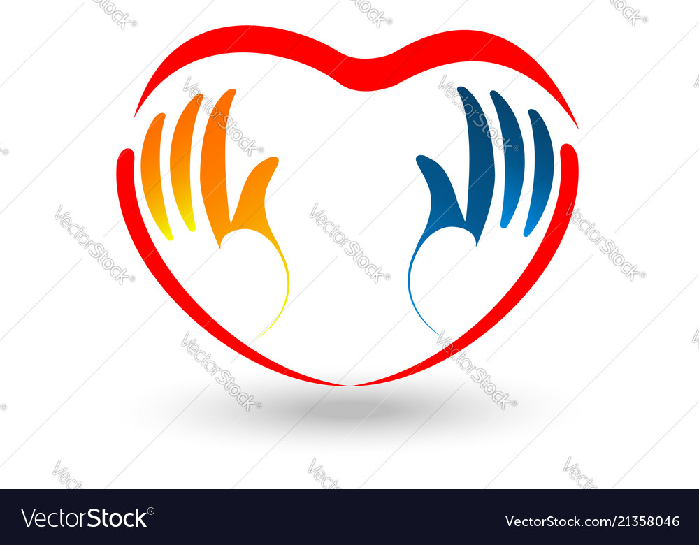 Valentine caring heart and hand logo.