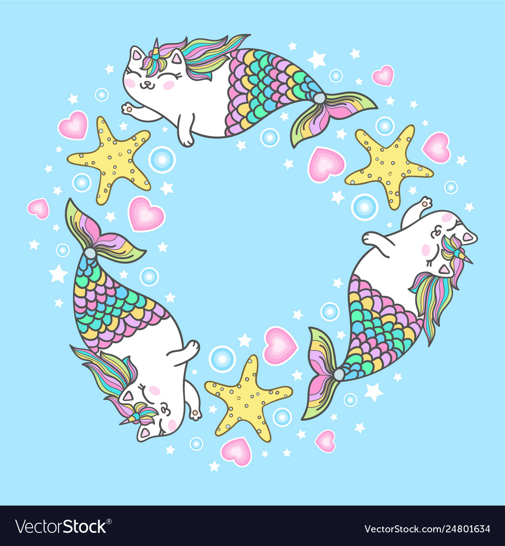 Cute cat unicorn mermaid clipart.