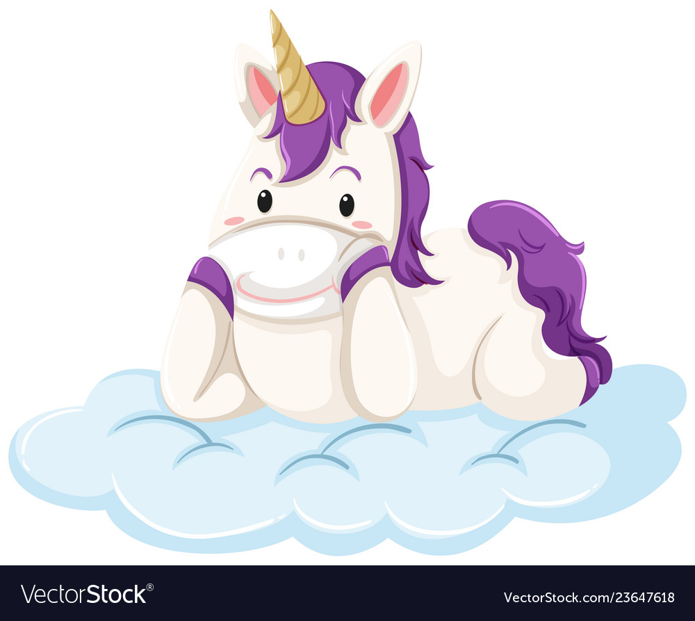 A unicorn lay down on cloud.