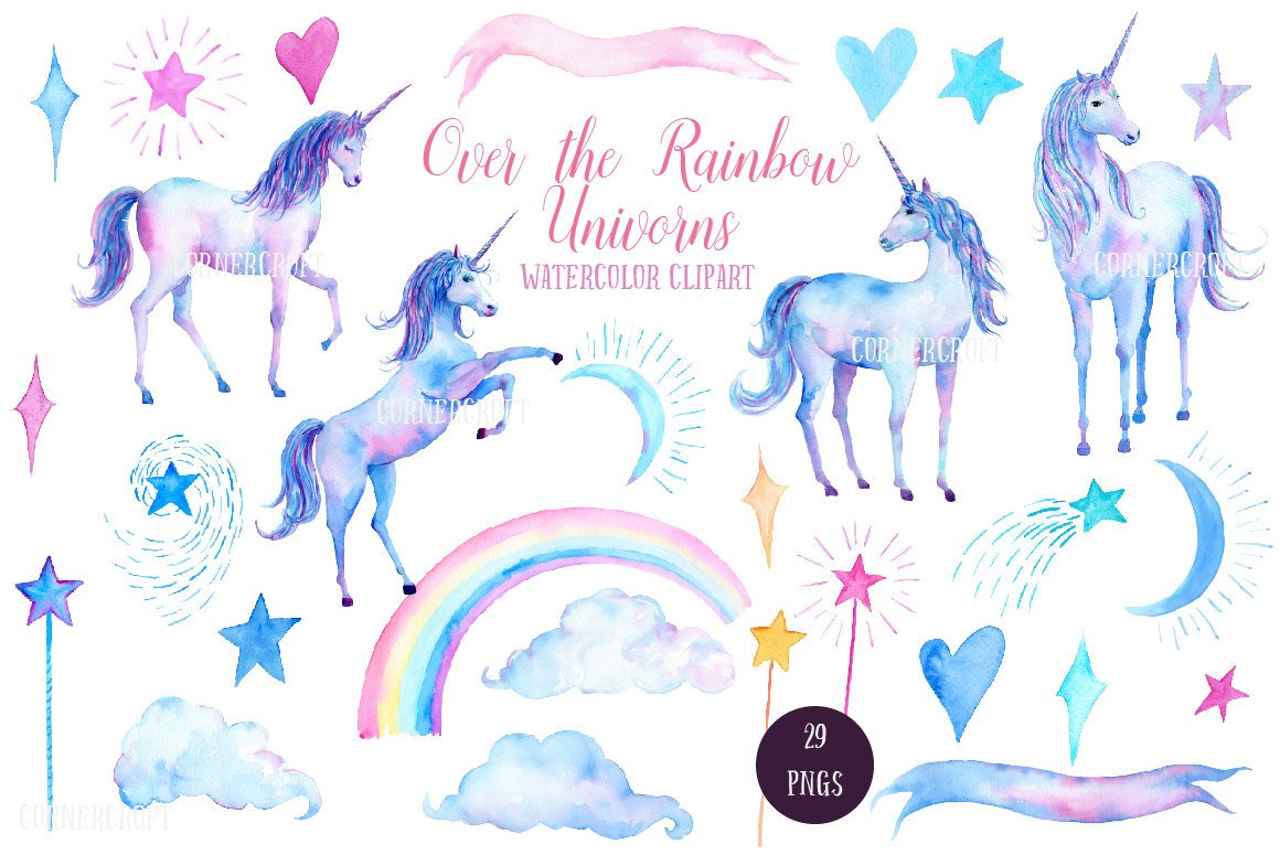 Unicorn clip art, Over the Rainbow Unicorns, unicorn, rainbow, star,  unicorn clipart for instant download.