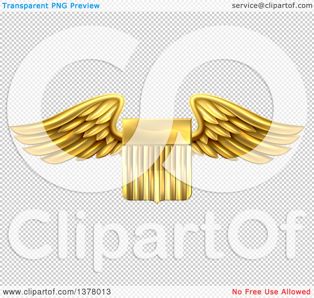 Clipart of a Shiny Winged Gold Metal United States Flag Shield.