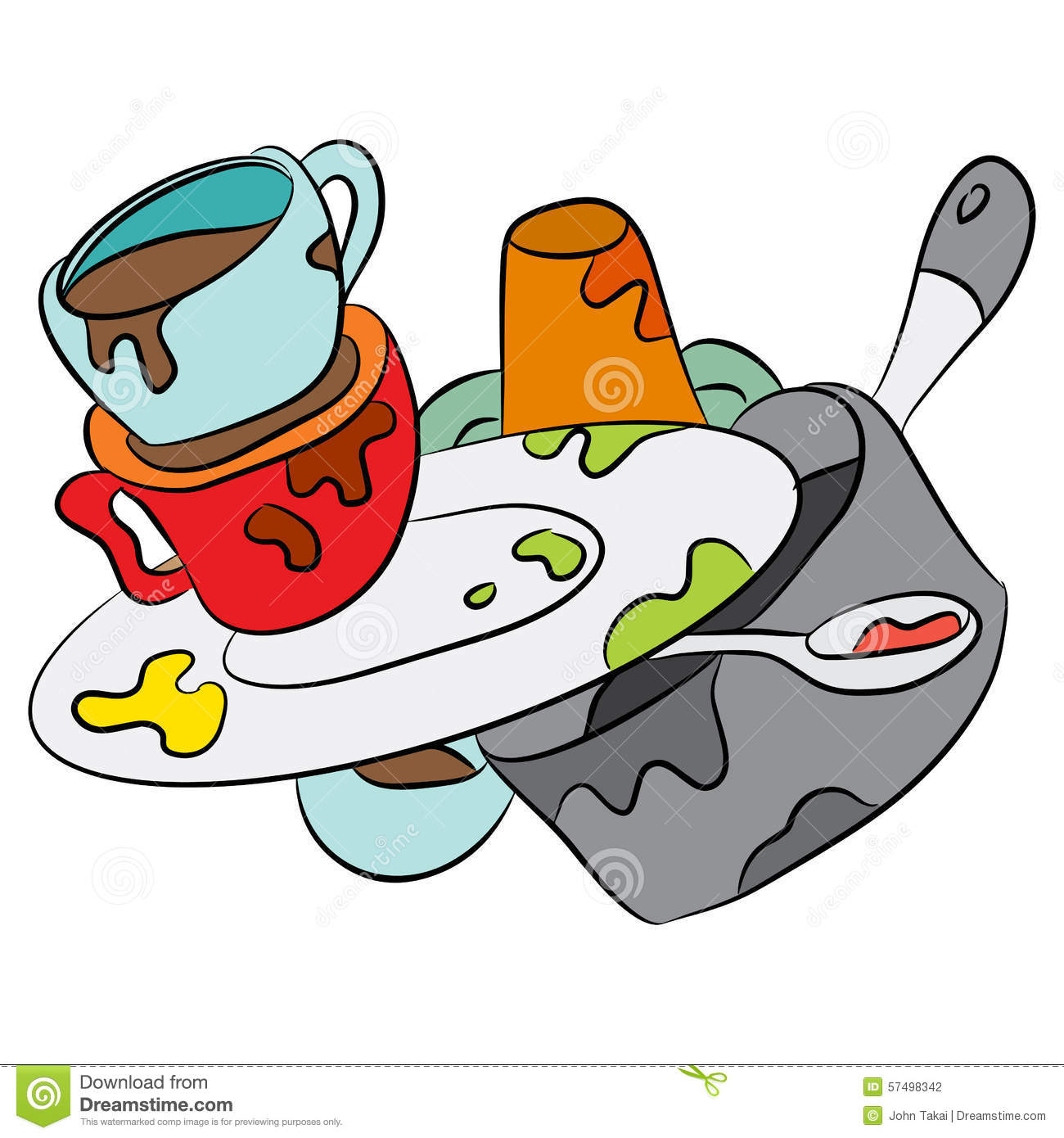 Cartoon Dirty Dishes Stock Vector.