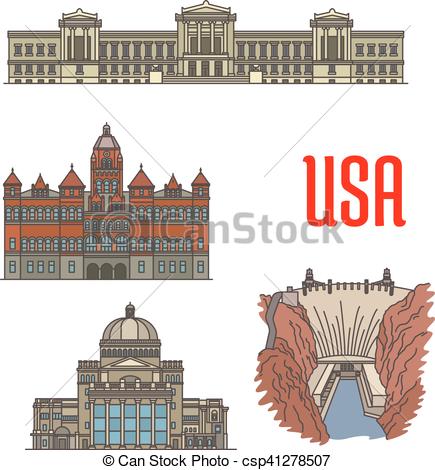 Vector Clipart of Famous popular tourist attractions of USA.
