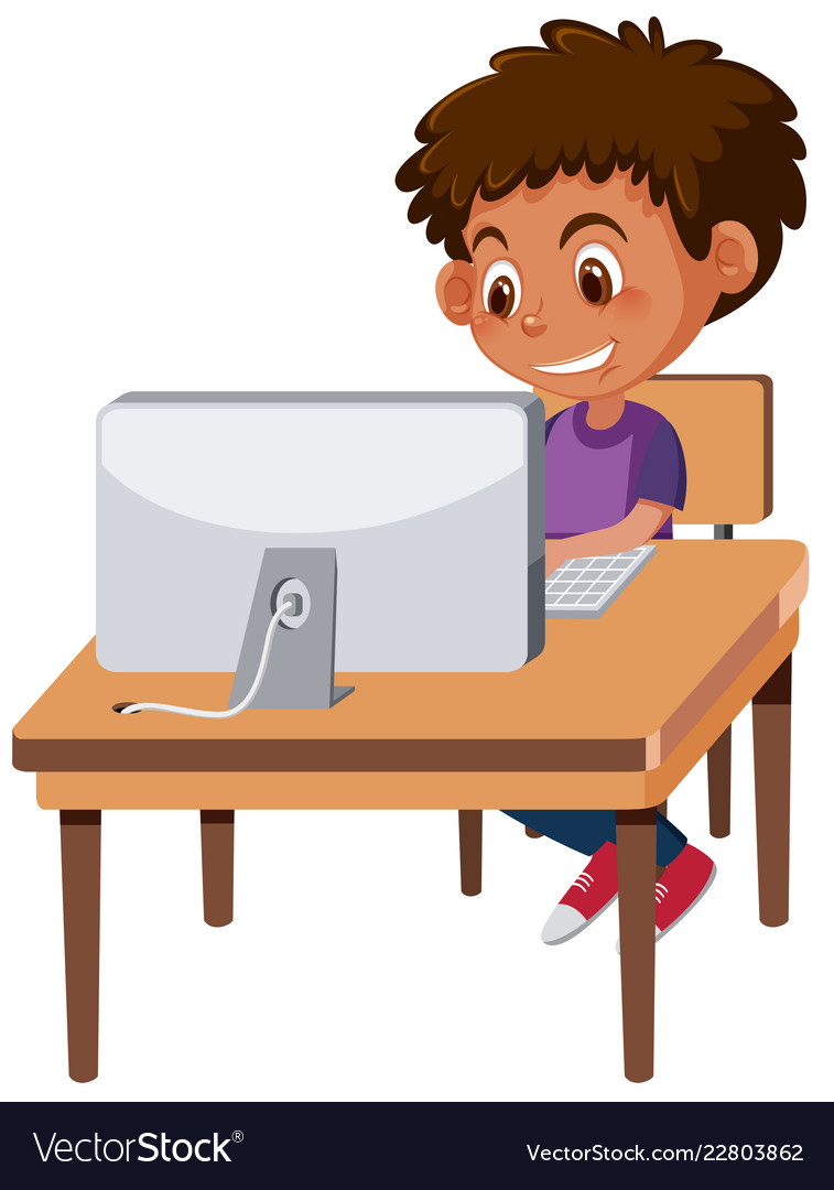 A boy using computer.