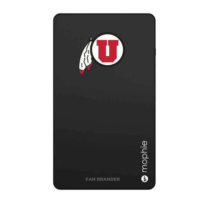 Mophie Black USB portable charger with Utah Utes logo.