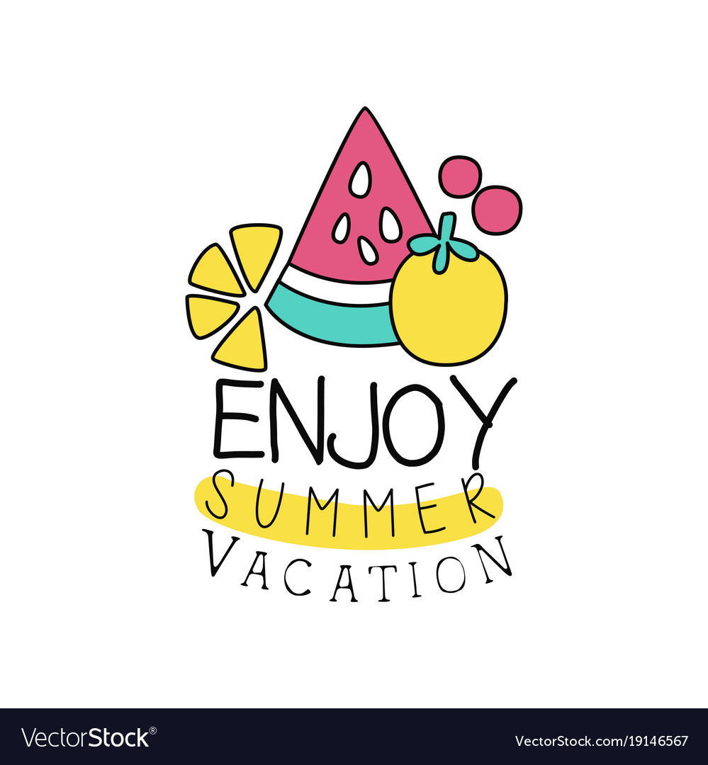 Summer vacation logo with abstract fruits kids.