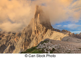 Stock Photography of Vajolet Towers in Dolomites. Val di Fassa.