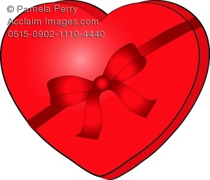 Clip Art Illustration of a Red, Heart Shaped Box of Valentine.