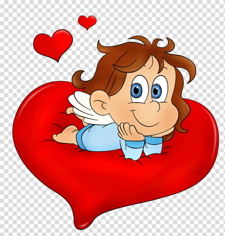 Angel lying on heart illustration, Valentine\\\'s Day Heart.