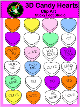 Valentine\'s Day 3D Candy Message Hearts Clip Art.