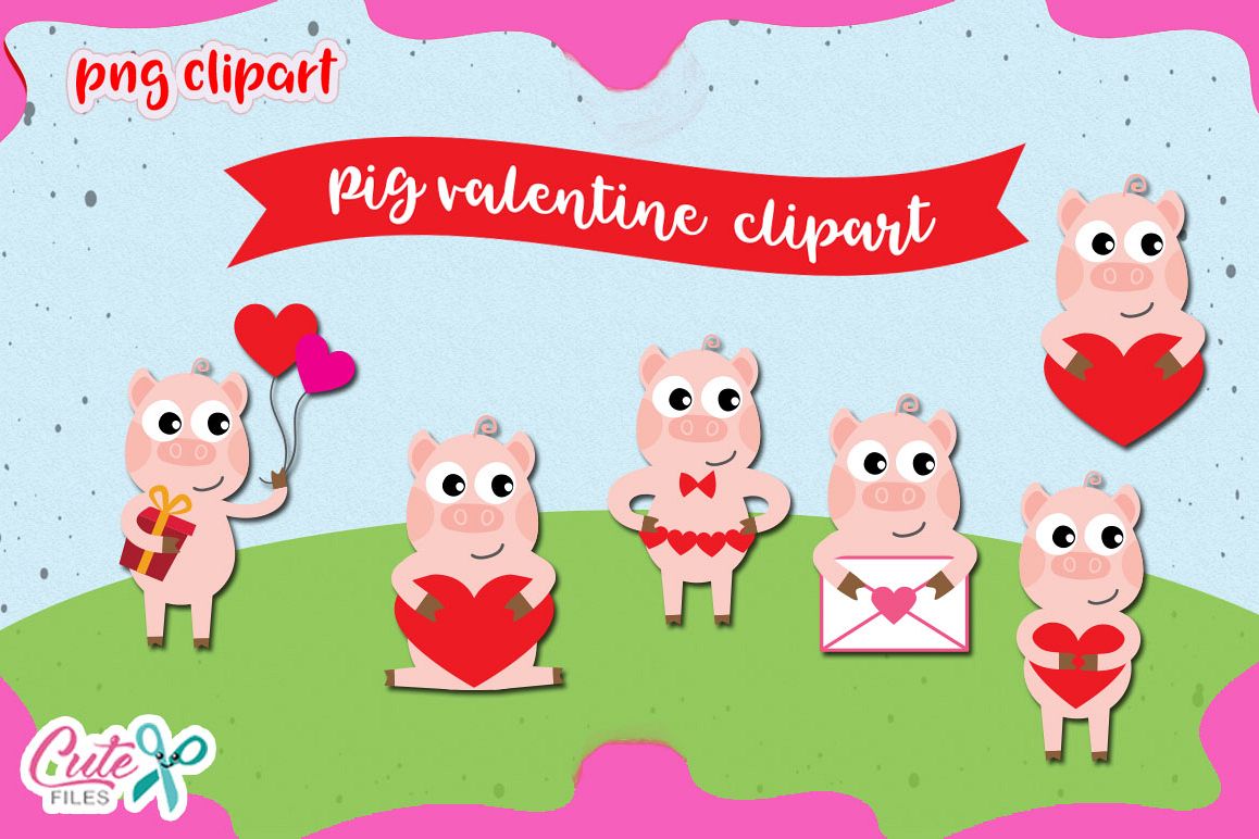 Pig Love Clipart set, valentine animals cliparts.