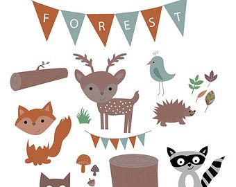 Forest animals clip art, whimsical woodland creatures clip.