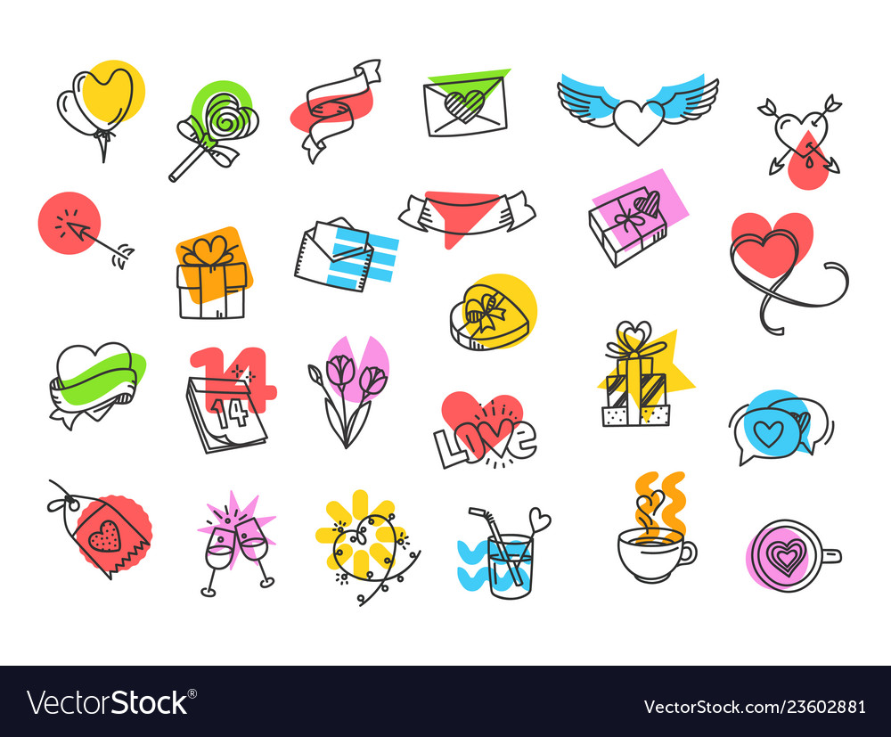 Set of cute valentines day icons clipart.