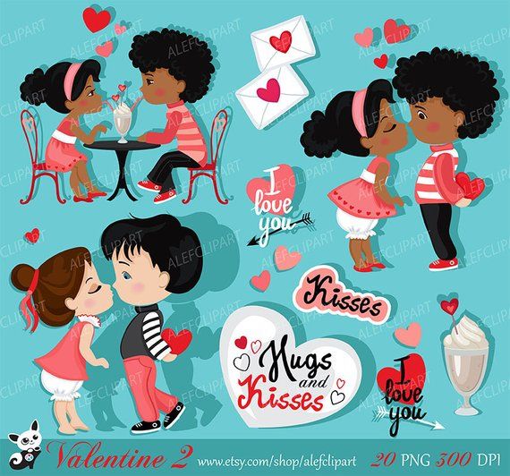 Valentine kids clipart 2 , My Cute Valentine, digital clip.