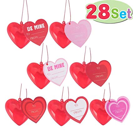 28 Pack Kids Valentines Cards with Translucent Valentines Hearts for  Filling Specific Treats, Valentine\'s Day Party Favor, Classroom Exchange  Party.