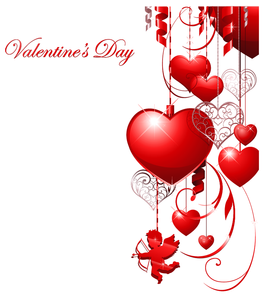 Valentines Day Decor with Hearts and Cupid Clipart.