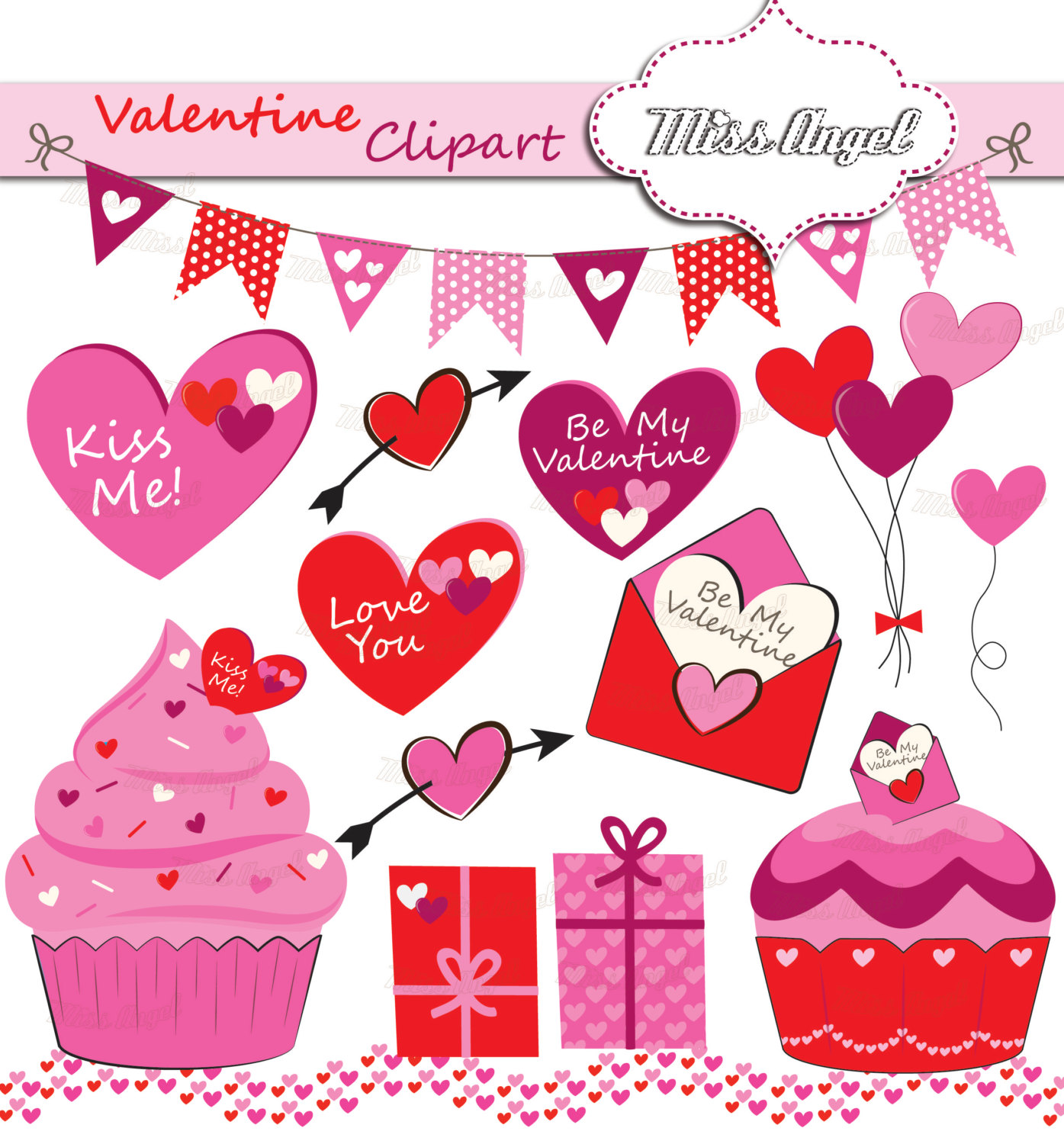 Valentines CLIPART, 14 romantic drawings. Valentines day clipart.