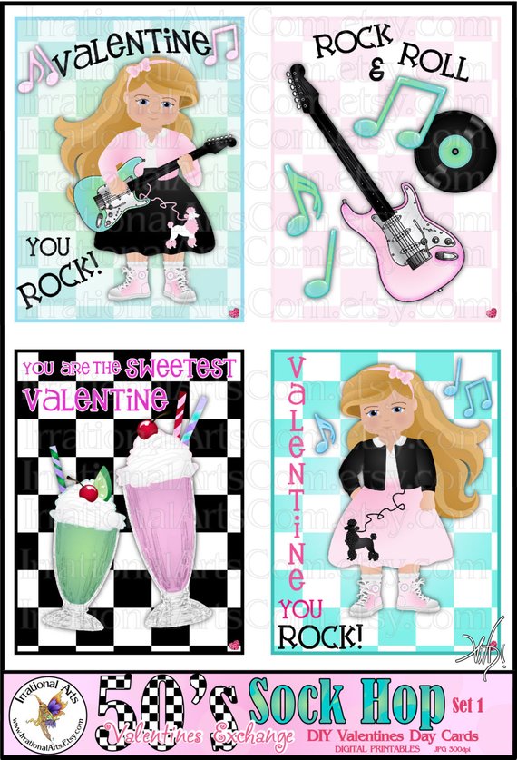 Valentines Day Cards 50s Sock Hop.