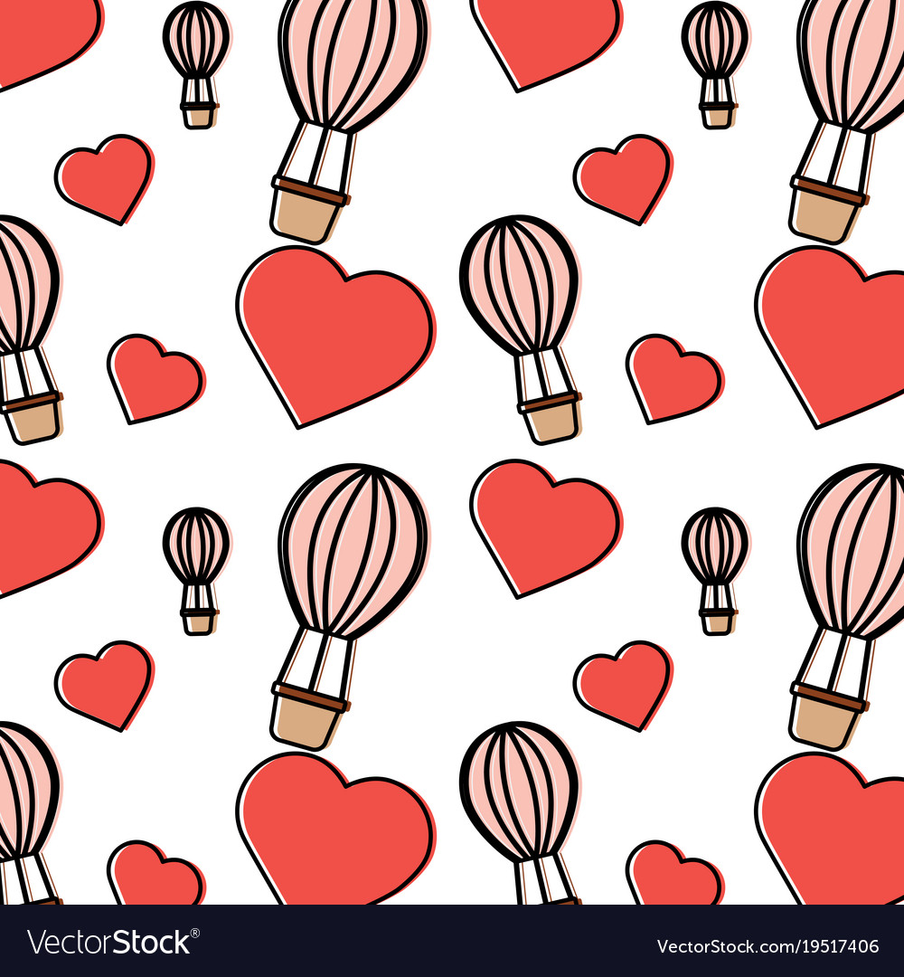 Hot air balloon heart valentines day pattern image.