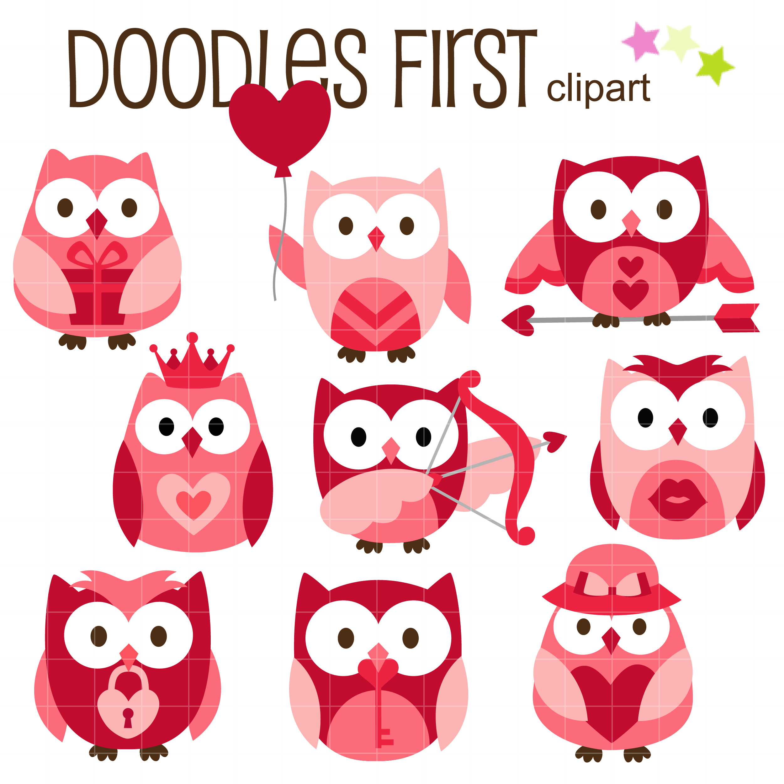Valentines Owl Clip Art Set.