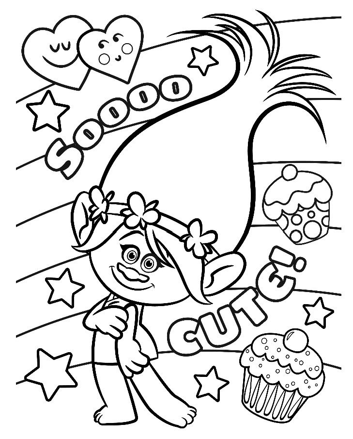 Trolls Valentine Coloring Pages.