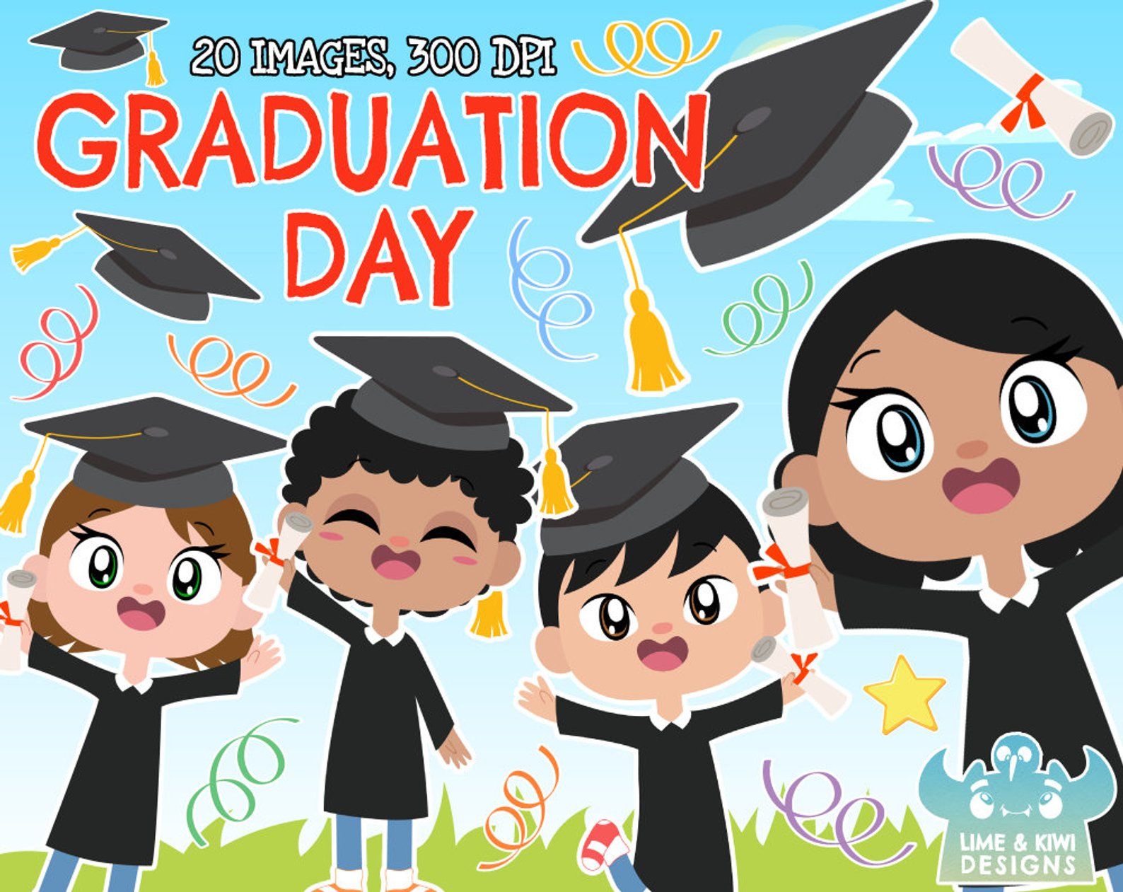 Graduation Day Clipart, Instant Download Vector Art.