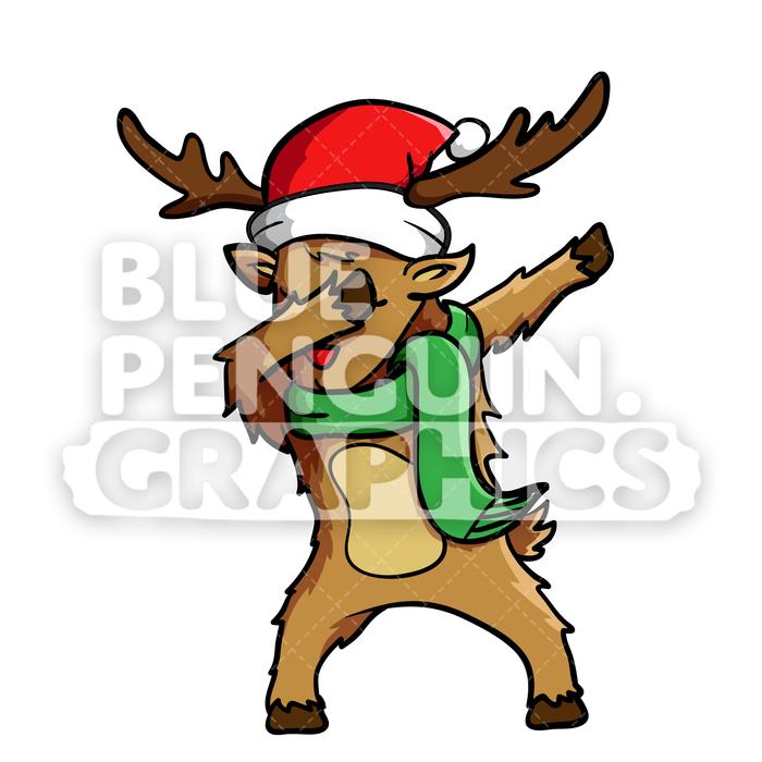 Reindeer Dabbing Christmas Vector Cartoon Clipart Illustration.