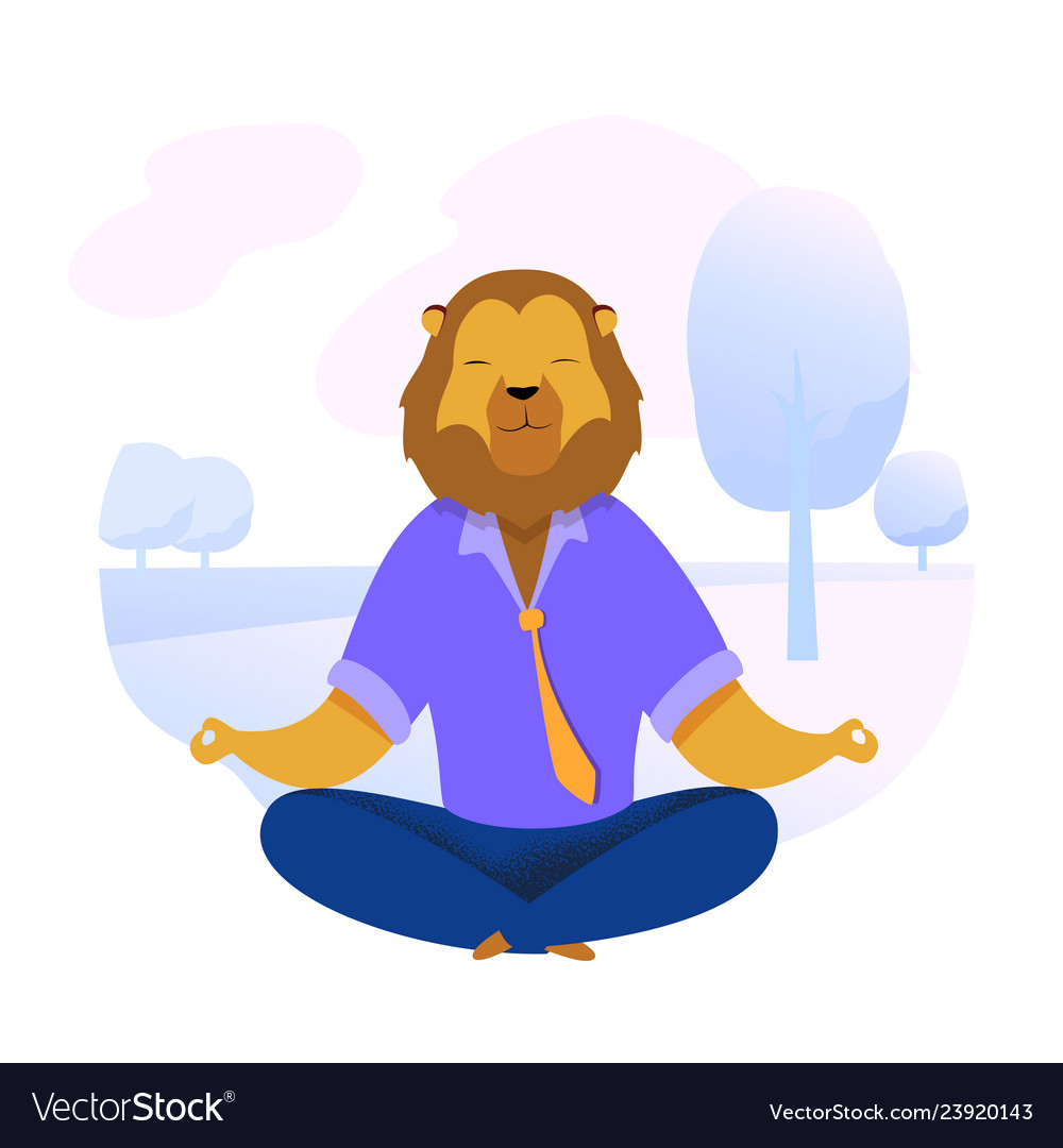 Office worker with lion head meditating clipart.