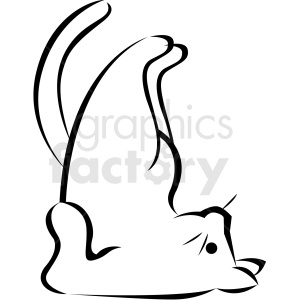 black and white cartoon cat doing yoga shoulder stand pose vector clipart.  Royalty.