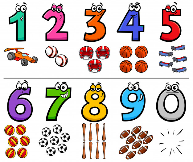 Educational cartoon numbers set with sport objects Vector.