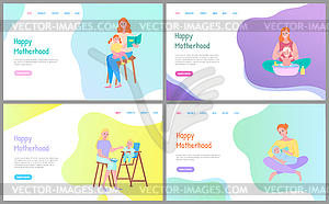 Happy Motherhood, Mom with Child Websites Set.