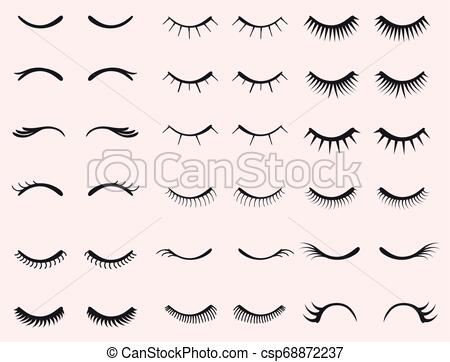 Eyelashes set. Woman beauty Closed eyes. False lashes collection. vector.