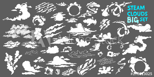 Steam clouds Big set. Fog flat isolated clipart for.