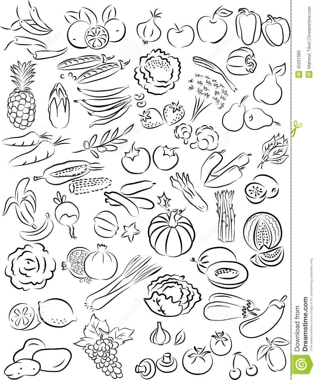 Vegetable Clipart Black And White Vegetables And Fruits.