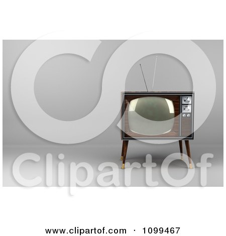 Clipart 3d Retro Box Television With Wood Veneer On White.