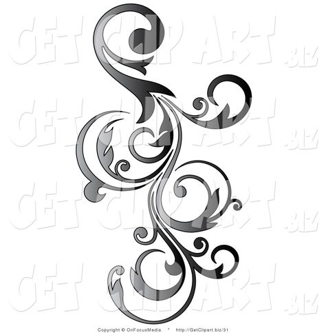 Clip Art Of A Gradient Gray Vertical Curly Vine Scroll.