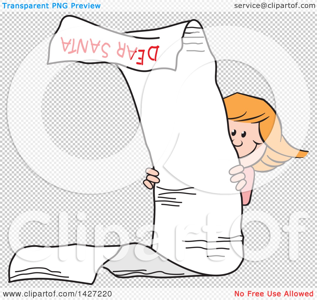 Clipart of a Cartoon Caucasian Girl Peeking Around a Very Long.