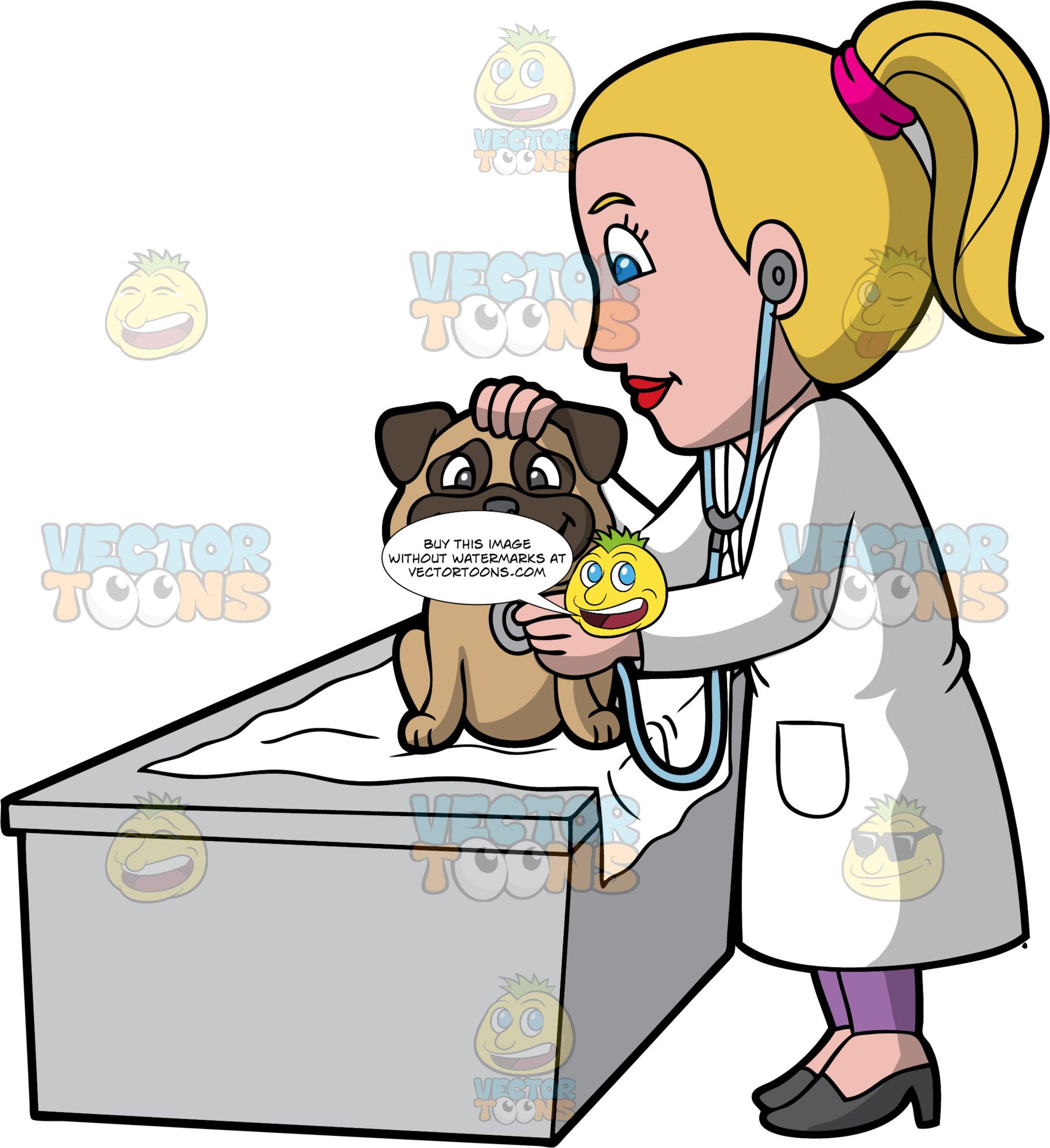 A Female Veterinary Doctor Examining A Happy Dog.