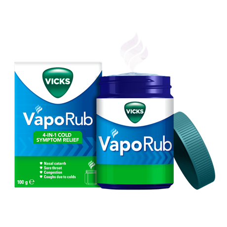 Vicks VapoRub Ointment for Sore Throat, Blocked Nose.