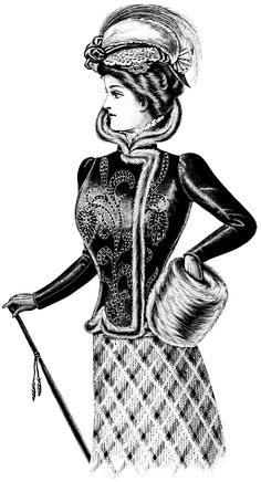 victorian lady clip art, antique fashion illustration, black and.