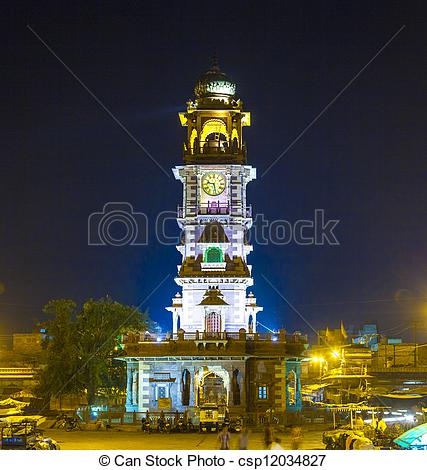 Stock Photo of famous victorian clock tower in Jodhpur, India.