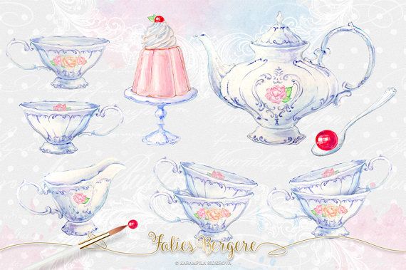 Tea Clipart Watercolor Tea Party Clipart High Tea Invitation.