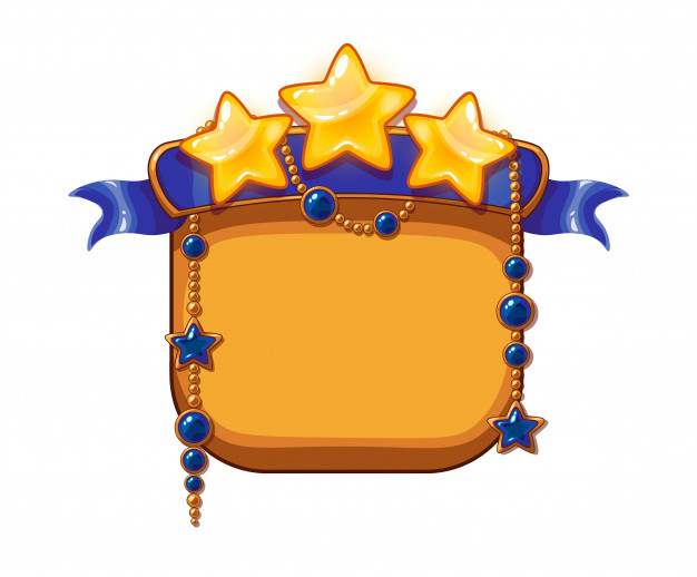 Game victory stars, cartoon assets. golden stars with blue.