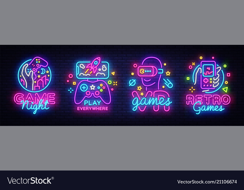 Video games logos collection neon sign.