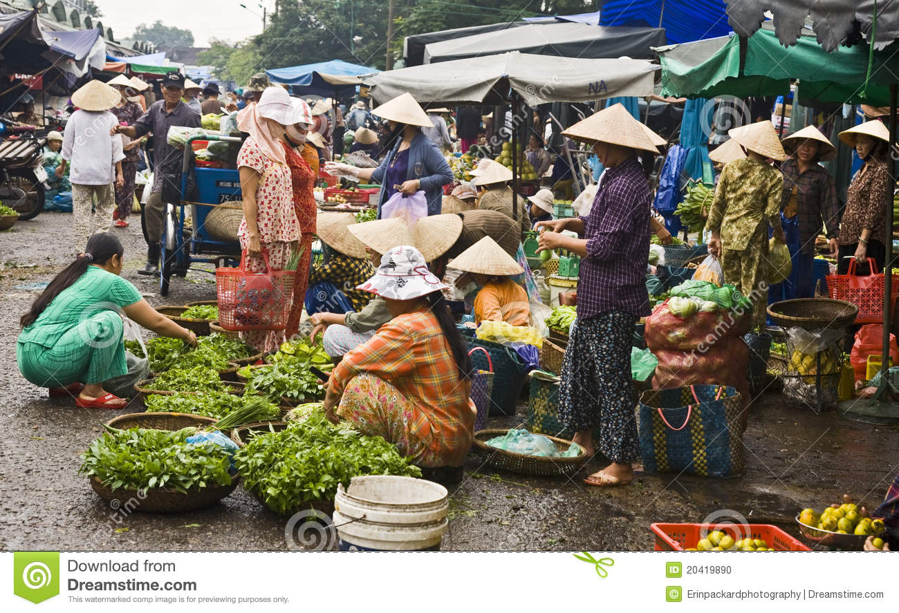 Busy Vietnamese Market Scene Editorial Image.