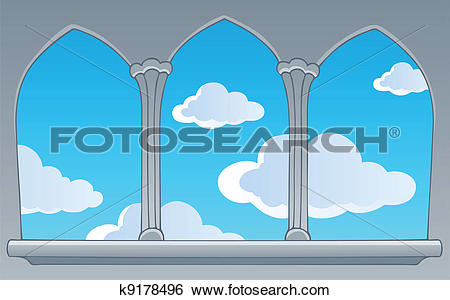 Clip Art of Castle window view on blue sky k9178496.