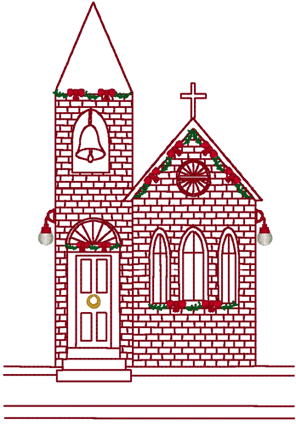 Village Church at Christmas Embroidery Design.
