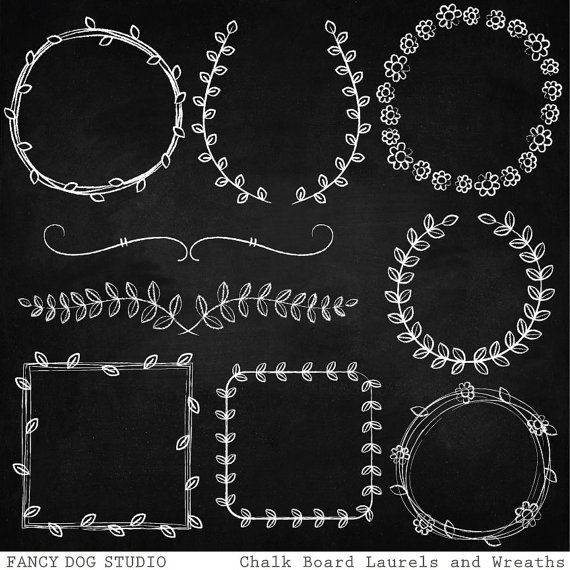 Chalkboard Frames and Borders, Wreath and Laurel Clipart, Wedding.