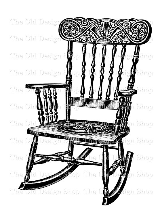 Vintage Rocking Chair Clip Art Illustration Digital Stamp.